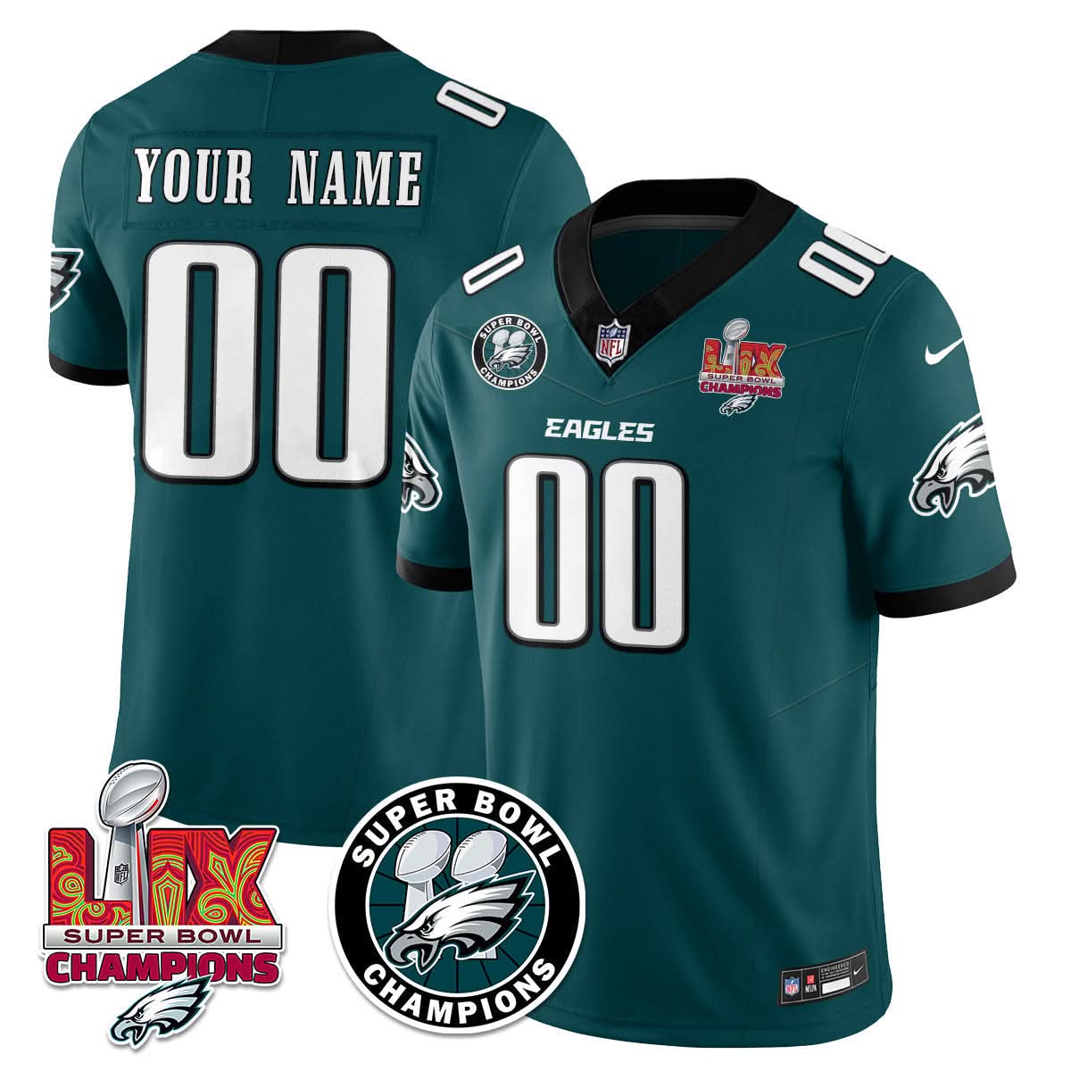 Philadelphia Eagles Super Bowl LIX Champions Custom Jersey - All Stitched