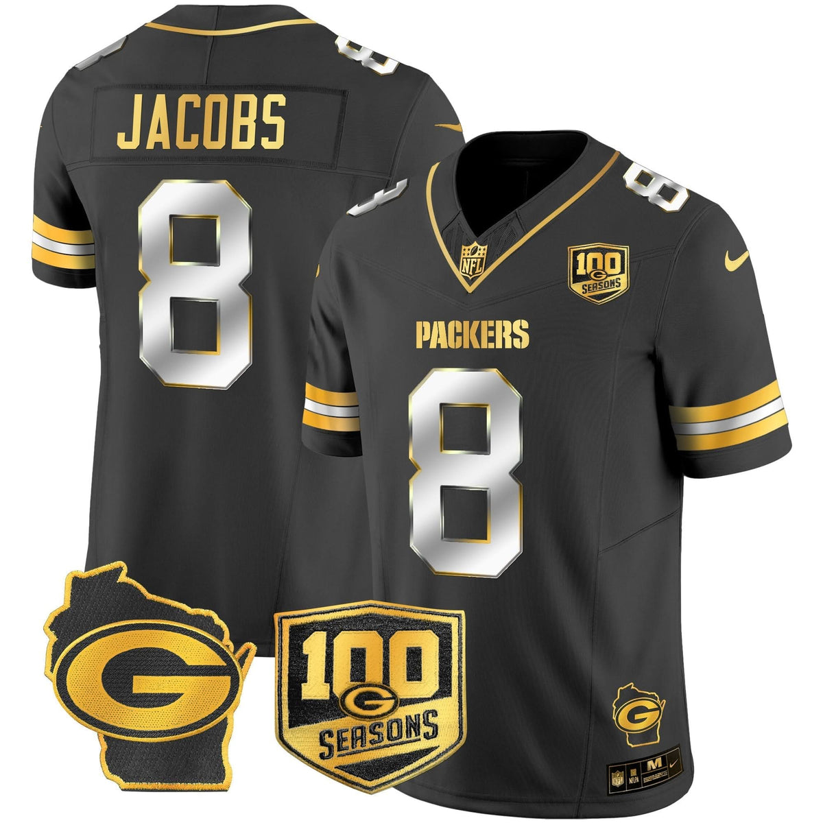 GB 100th Season & Home Patch Gold Vapor Limited Jersey – All Stitched