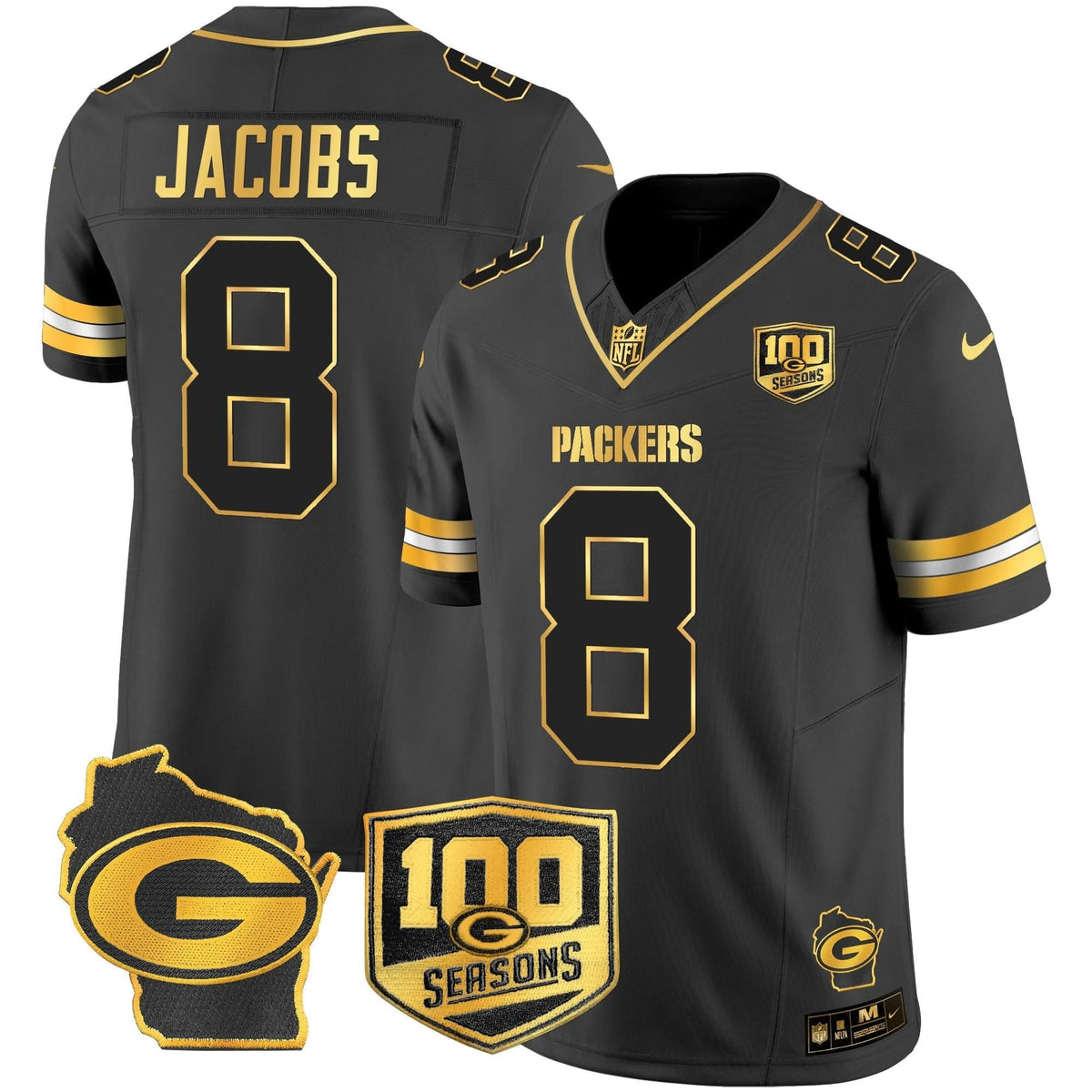 GB 100th Season & Home Patch Gold Vapor Limited Jersey – All Stitched