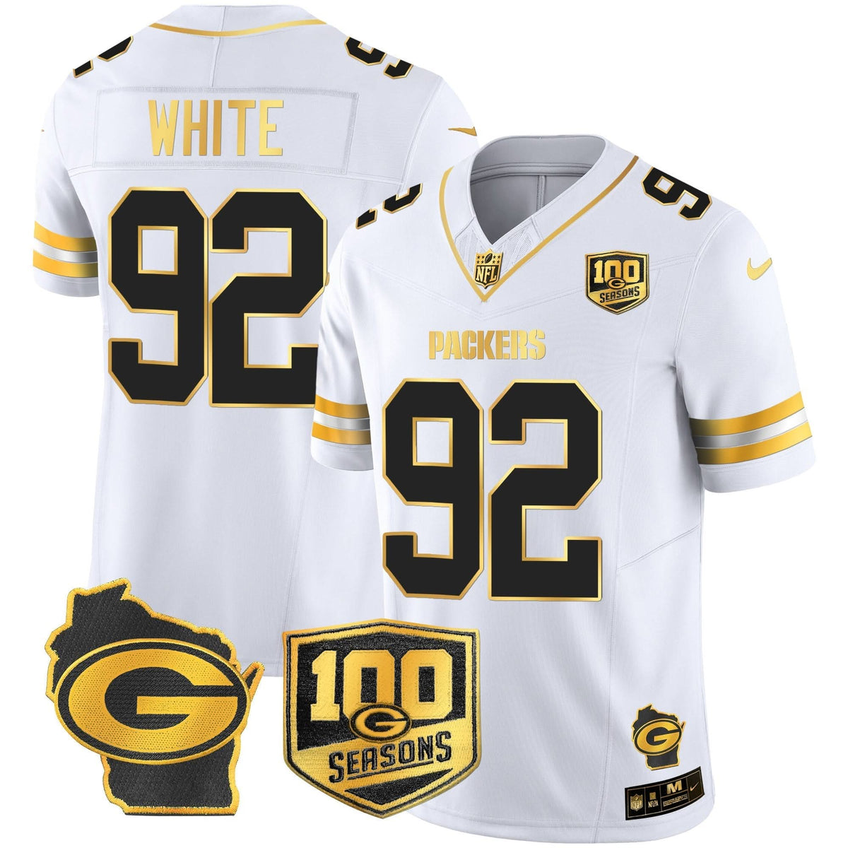 GB 100th Season & Home Patch Gold Vapor Limited Jersey – All Stitched