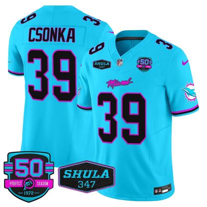MIA "Miami Vice" Shula 347 & 50th Perfect Season Patch Vapor Limited Jersey