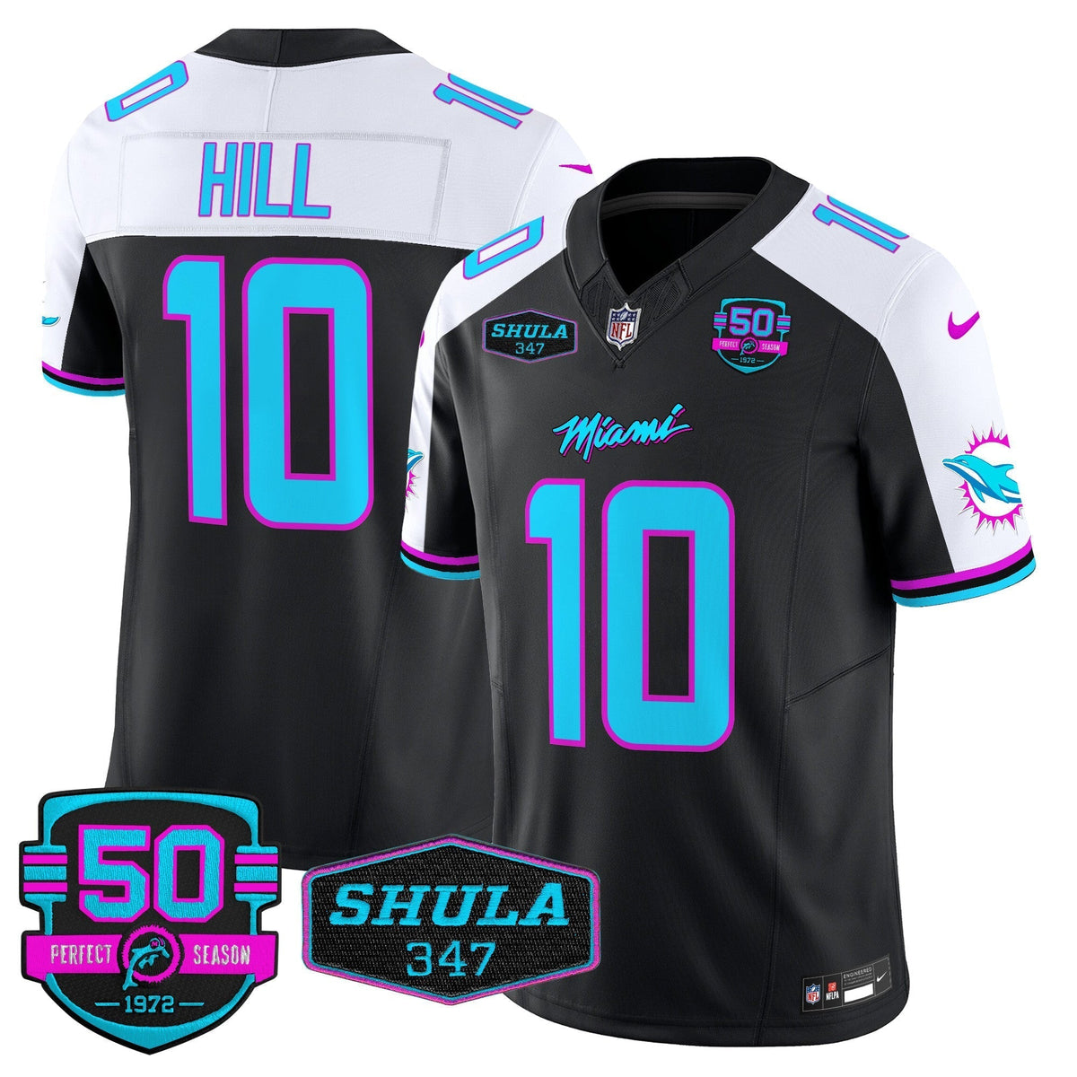 MIA "Miami Vice" Shula 347 & 50th Perfect Season Patch Vapor Limited Jersey