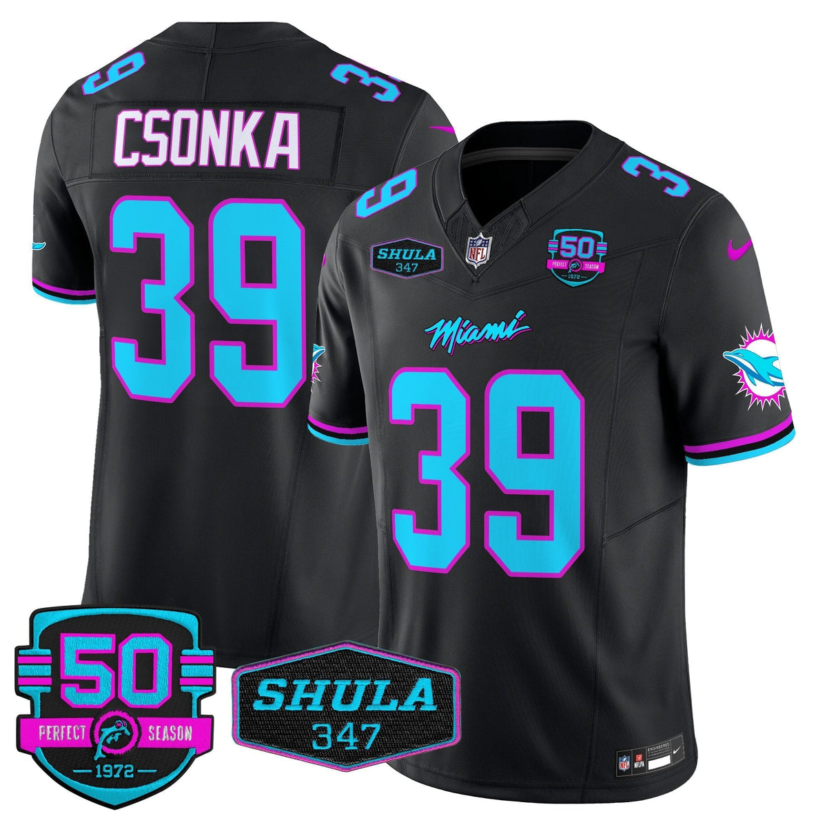 MIA "Miami Vice" Shula 347 & 50th Perfect Season Patch Vapor Limited Jersey