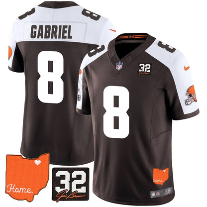 CLE #32 Jim Brown Memorial & Home Patch Vapor Limited Jersey