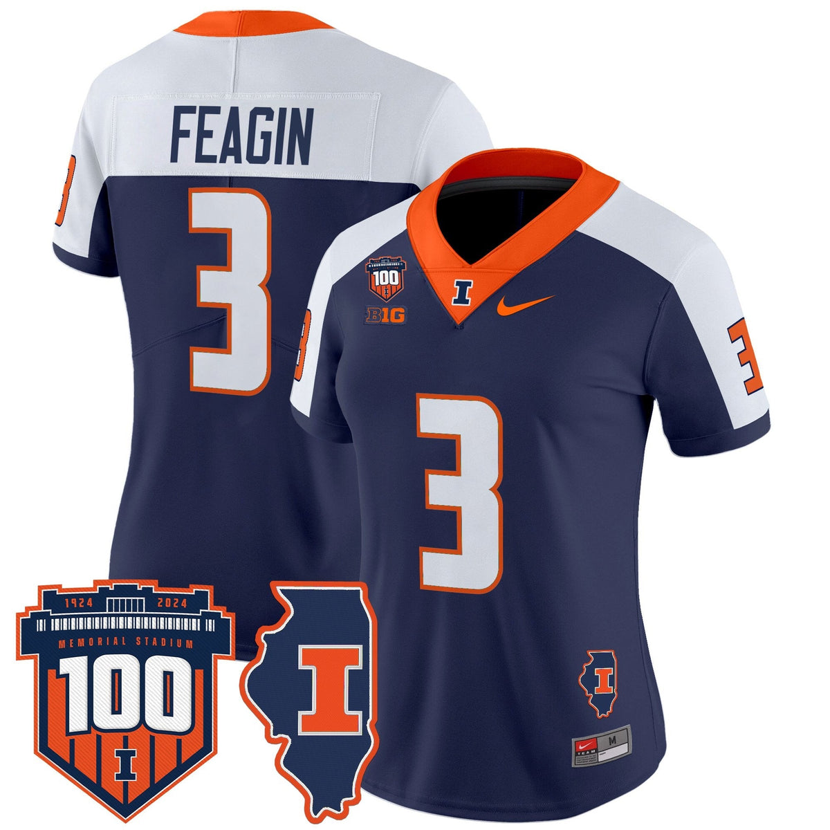 Women's Illinois Fighting Illini 100th Memorial Stadium Patch Vapor Limited Jersey - All Stitched