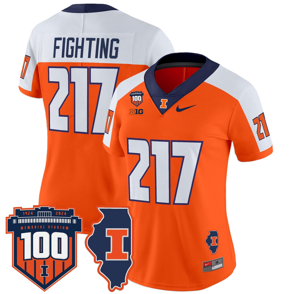 Women's Illinois Fighting Illini 100th Memorial Stadium Patch Vapor Limited Jersey - All Stitched