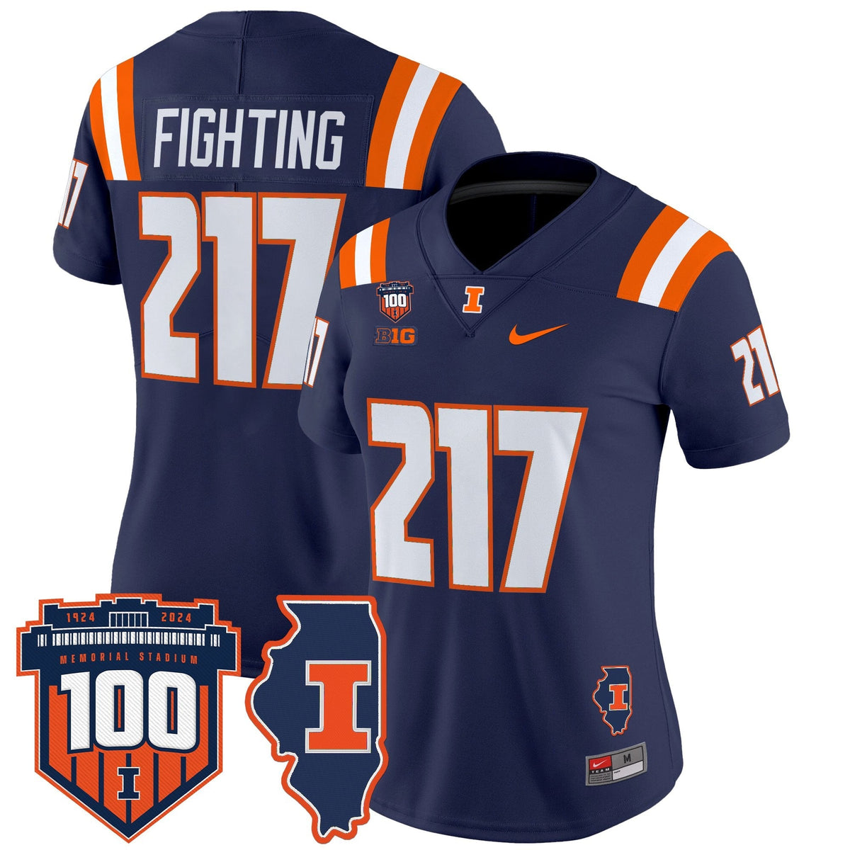 Women's Illinois Fighting Illini 100th Memorial Stadium Patch Vapor Limited Jersey - All Stitched