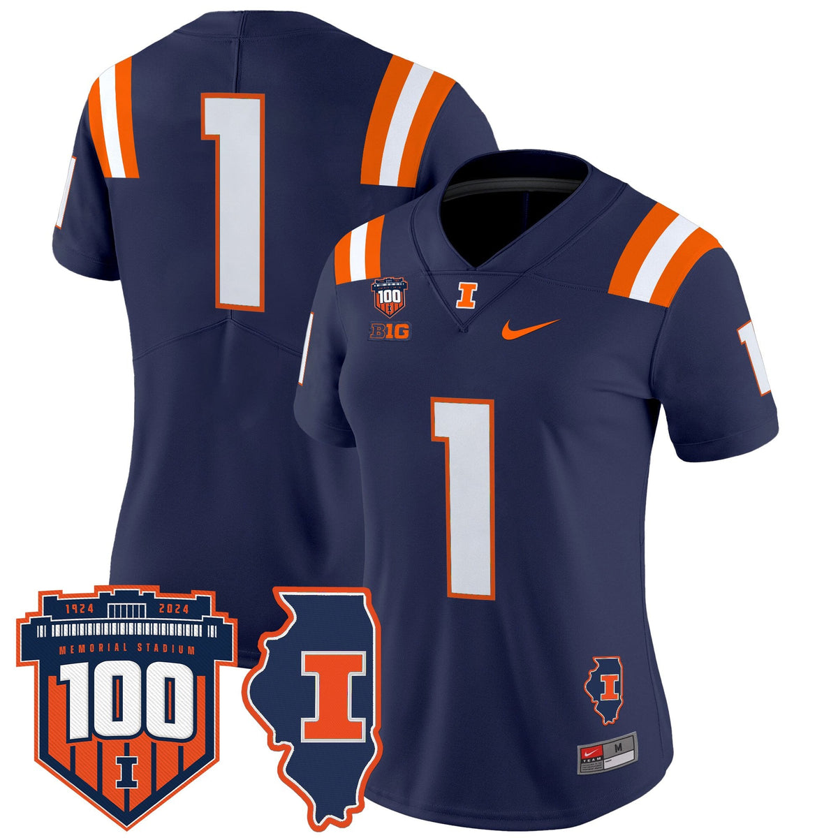 Women's Illinois Fighting Illini 100th Memorial Stadium Patch Vapor Limited Jersey - All Stitched