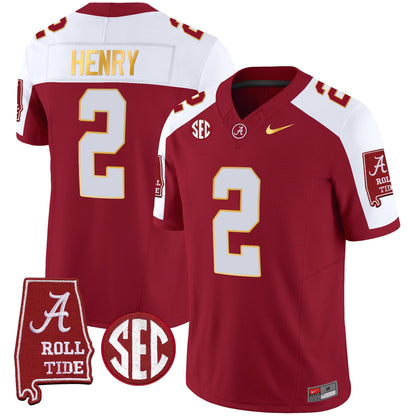 Men's Alabama Crimson Tide Gold Trim Vapor Jersey - Alabama Map - All Stitched