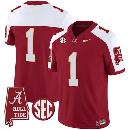 Men's Alabama Crimson Tide Gold Trim Vapor Jersey - Alabama Map - All Stitched
