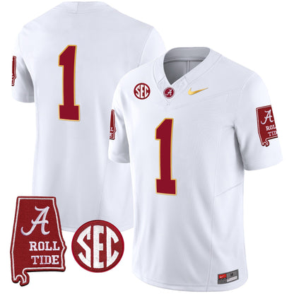 Men's Alabama Crimson Tide Gold Trim Vapor Jersey - Alabama Map - All Stitched
