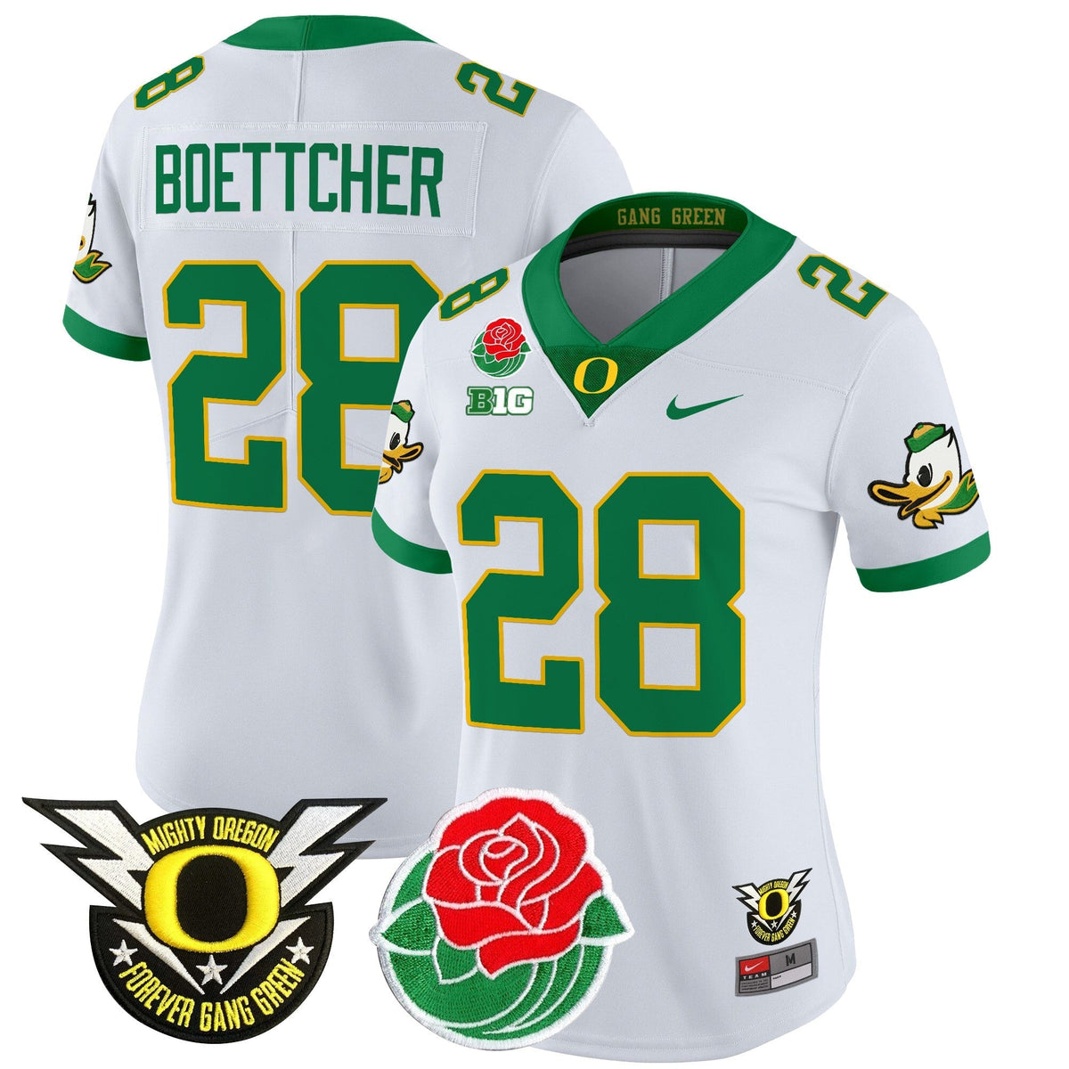 Women's Oregon Ducks 2025 Rose Bowl Game & BIG Patch Vapor Limited Jersey - All Stitched