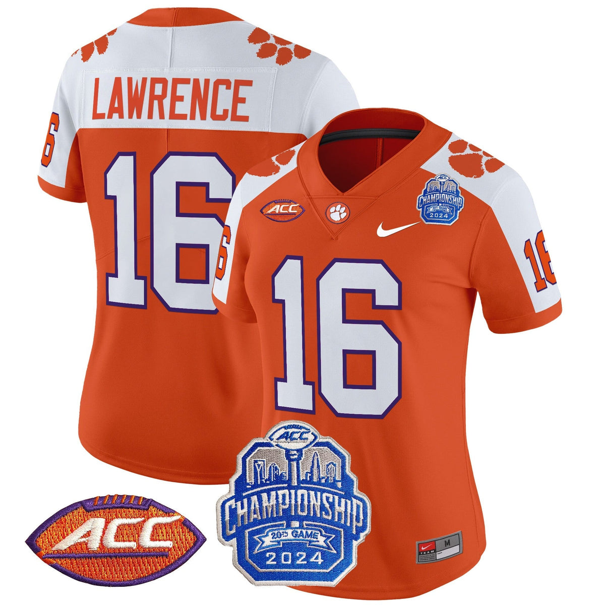 Women's Clemson Tigers 2024 ACC Championship Patch Vapor Limited Jersey - All Stitched