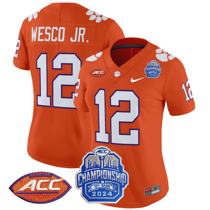 Women's Clemson Tigers 2024 ACC Championship Patch Vapor Limited Jersey - All Stitched