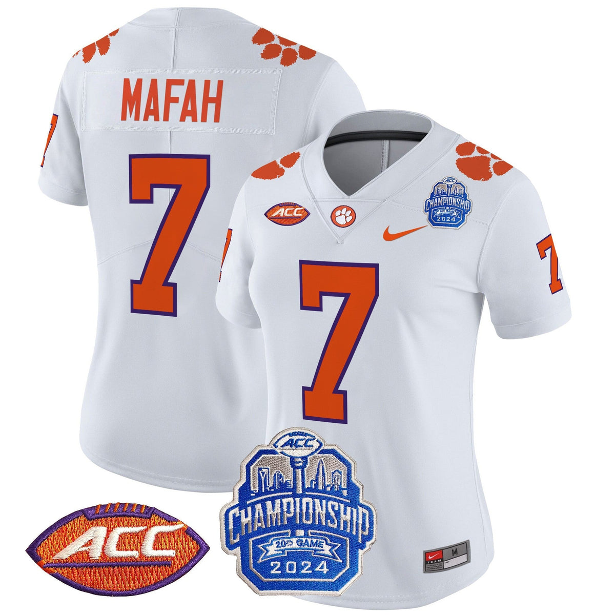 Women's Clemson Tigers 2024 ACC Championship Patch Vapor Limited Jersey - All Stitched