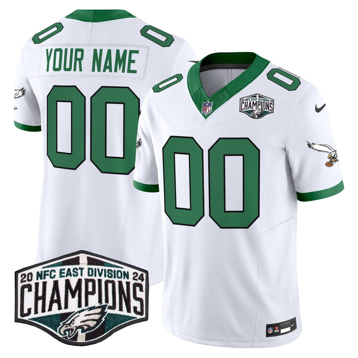 Philadelphia Eagles Kelly Green 2024 NFC East Division Champions Vapor Limited Custom Jersey V2 - All Stitched